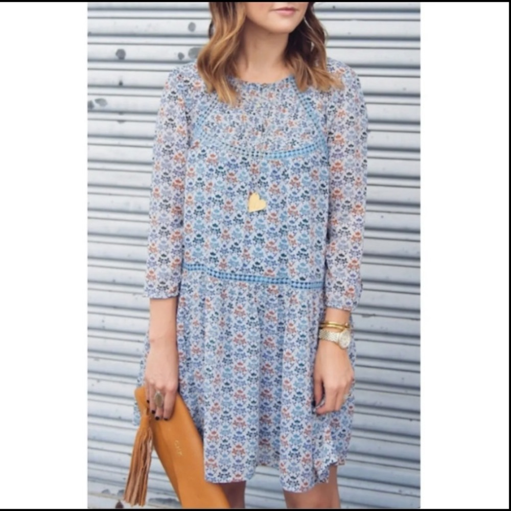 Western Anthropologie Bolding Horses Blue Floral Dress